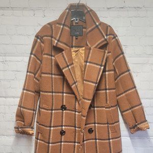 Steve Madden Plaid Long Fashion Coat Brown - Medium